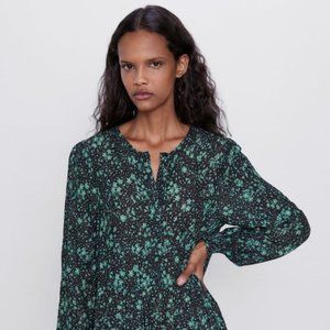ZARA Green and Black Floral Print Maxi Dress